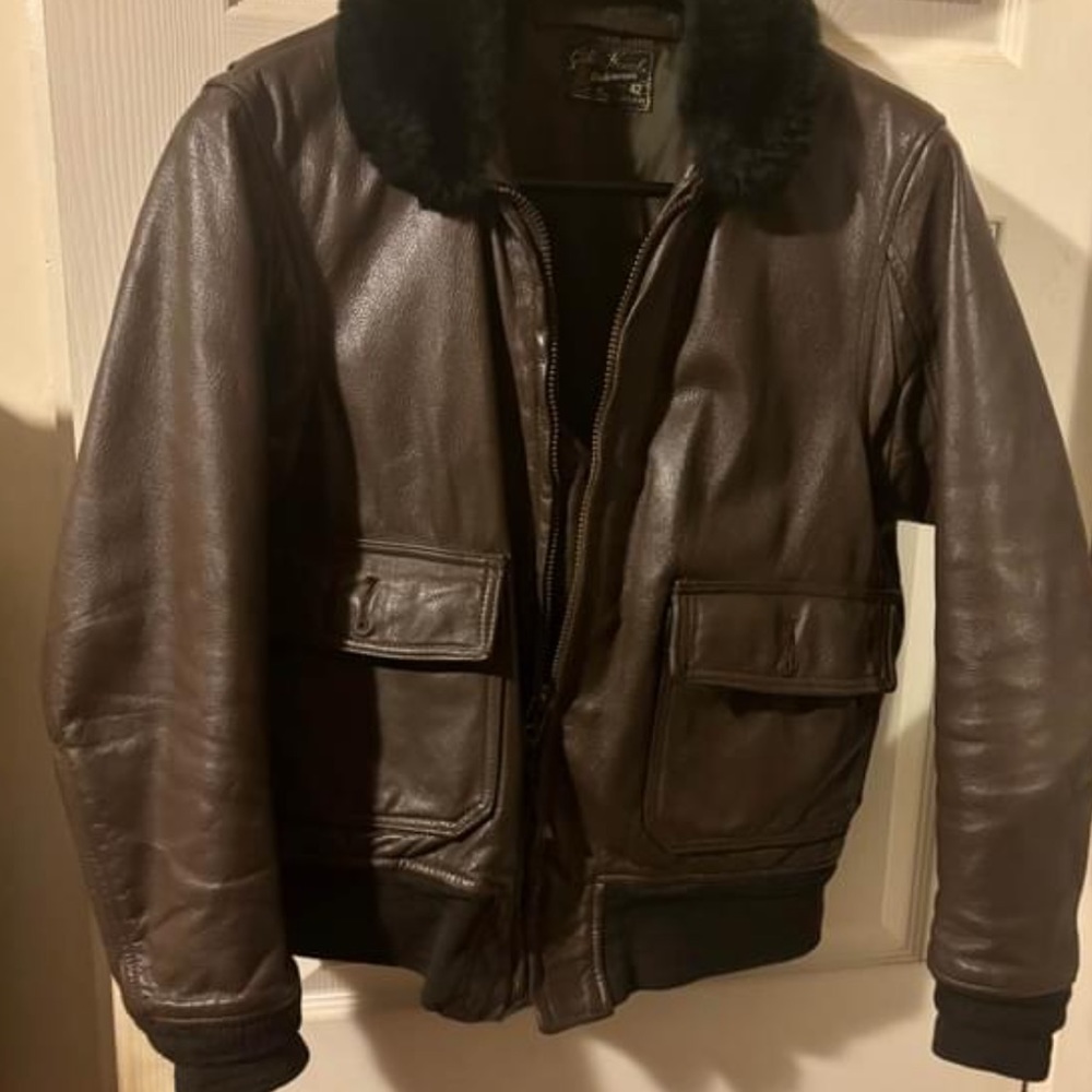Rare vintage Golden thread Brill Brothers brown leather bomber flight jacket